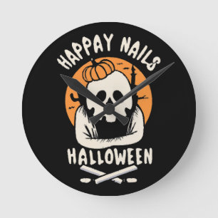 Reloj Redondo Mediano Uñas de Halloween Hermosas