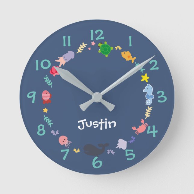 Reloj Redondo Mediano Under the Sea Kids Nursery Wall Clock (Anverso)