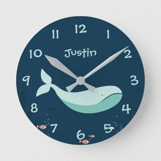 Reloj Redondo Mediano Under the Sea Whale Kids Nursery Wall Clock (Anverso)