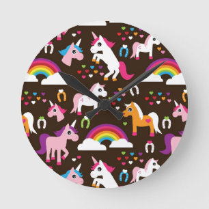 Reloj Redondo Mediano unicorn rainbow kids background horse