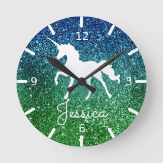 Reloj Redondo Mediano Unicornio afilado a azul y Aqua