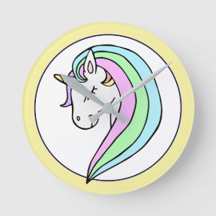Reloj Redondo Mediano Unicornio Arcoíris Pastel