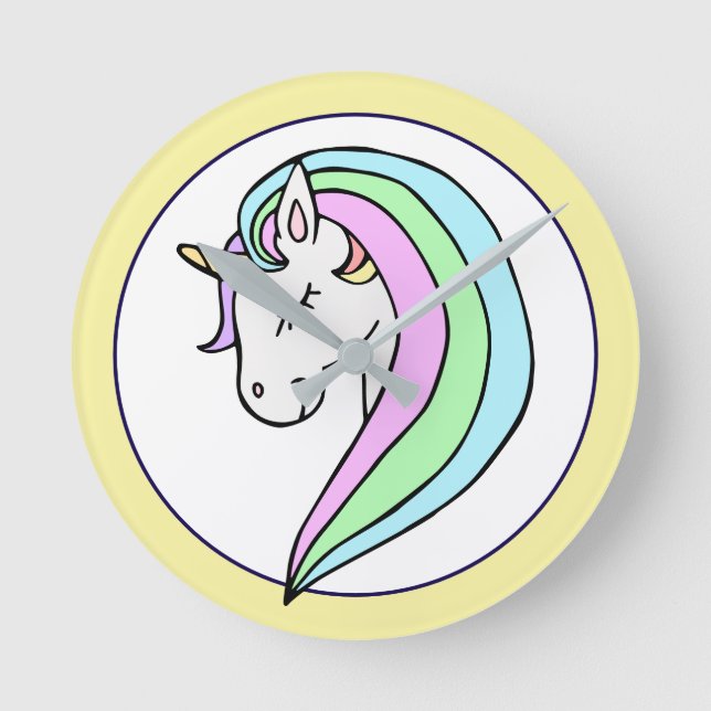 Reloj Redondo Mediano Unicornio Arcoíris Pastel (Anverso)