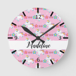 Reloj Redondo Mediano Unicornio, bebé floral personalizado
