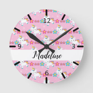 Reloj Redondo Mediano Unicornio, bebé floral personalizado