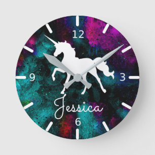 Reloj Redondo Mediano Unicornio Colorido Personalizado