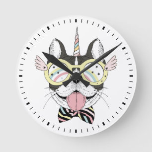 Reloj Redondo Mediano Unicornio en Bulldog francés