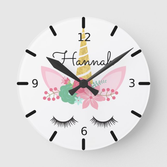 Reloj Redondo Mediano Unicornio floral personalizado (Anverso)