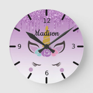 Reloj Redondo Mediano Unicornio floral personalizado