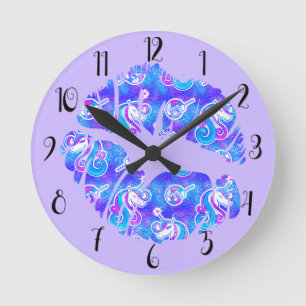 Reloj Redondo Mediano UNICORNIO Lábios besados con lámina metálica púrpu