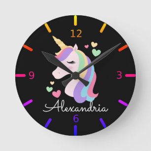 Reloj Redondo Mediano Unicornio mágico colorido