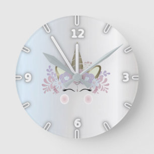 Reloj Redondo Mediano Unicornio mágico plateado adorable