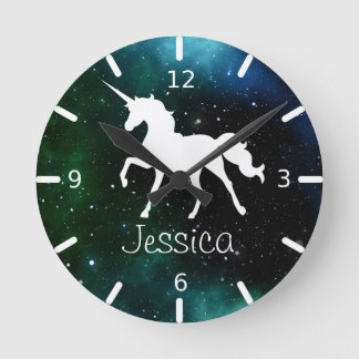 Reloj Redondo Mediano Unicornio personalizado con cielo nocturno