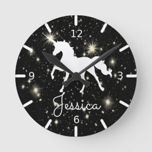 Reloj Redondo Mediano Unicornio personalizado de estrellas nocturnas