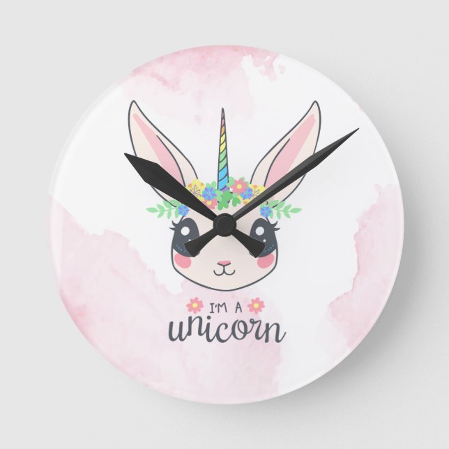 Reloj Redondo Mediano Unicornio rosa dulce (Anverso)