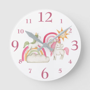 Reloj Redondo Mediano Unicornios Lindos y Arcoíris Bohemios Pastel