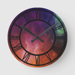 Reloj Redondo Mediano Universo Estrella Nebulosa Azul Naranja Espacio Ac