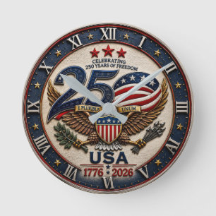 Reloj Redondo Mediano USA 250th Anniversary 1776–2026 Patriotic Bald