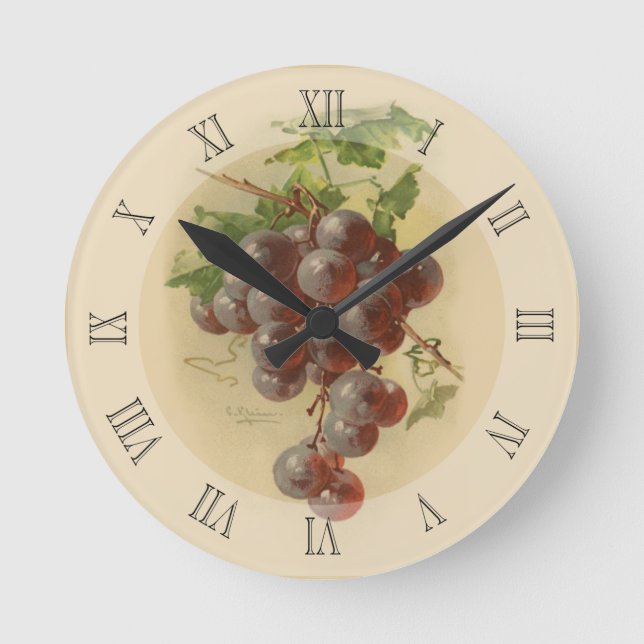 Reloj Redondo Mediano Uvas del vintage (Anverso)