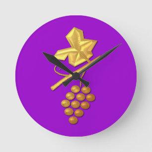 Reloj Redondo Mediano Uvas doradas "3-D"