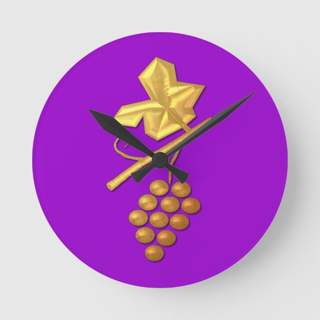 Reloj Redondo Mediano Uvas doradas "3-D" (Anverso)