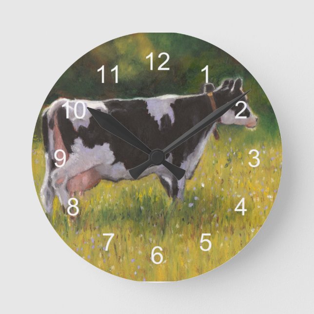 Reloj Redondo Mediano Vaca lechera de Holstein: Pintura de pastel de pet (Anverso)