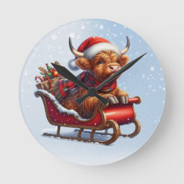 Reloj Redondo Mediano Vaca Santa de Escocia en escarcha