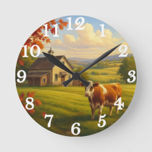Reloj Redondo Mediano Vaca suave en el campo pastoral