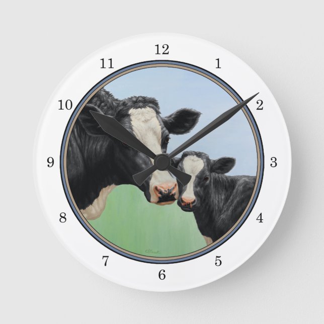 Reloj Redondo Mediano Vaca y ternera de Holstein (Anverso)