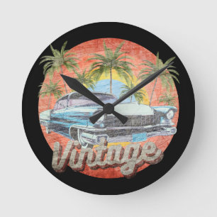 Reloj Redondo Mediano Vacaciones de verano en coche vintage rústico