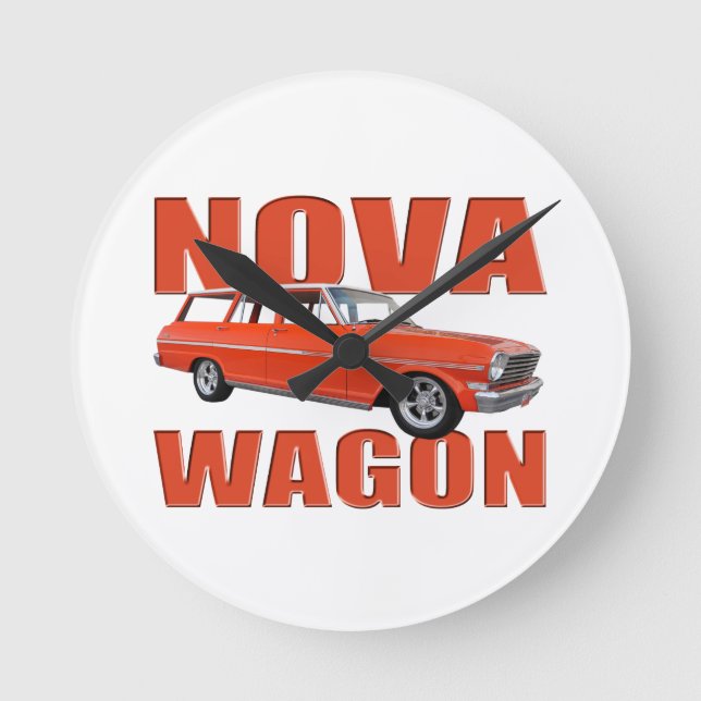 Reloj Redondo Mediano Vagón de chevy II nova rojo de 1963 (Anverso)