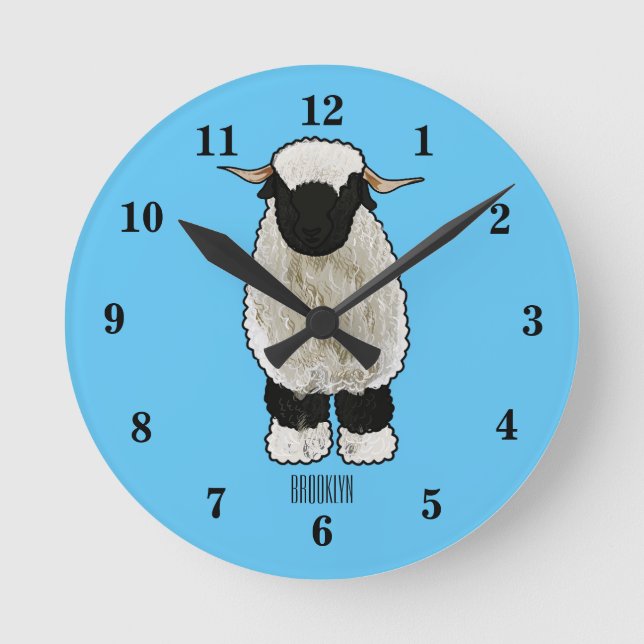 Reloj Redondo Mediano Valais Blacknose ilustracion personalizado ovino (Anverso)