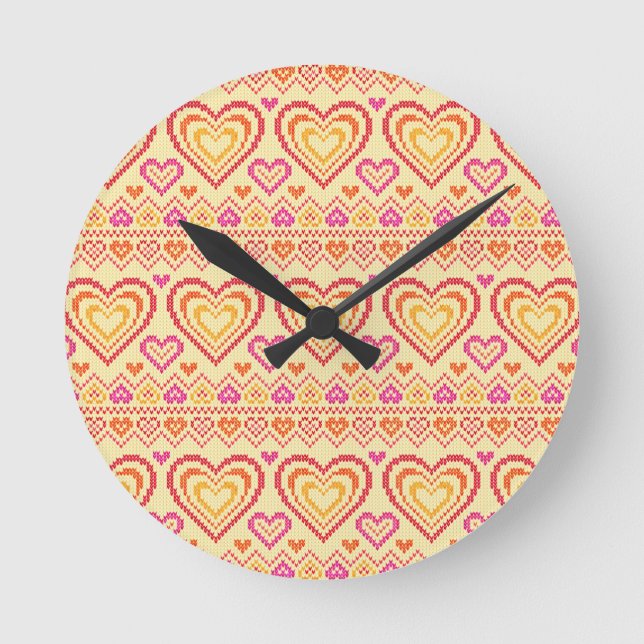 Reloj Redondo Mediano Valentine's Day Knitted Pattern (Anverso)