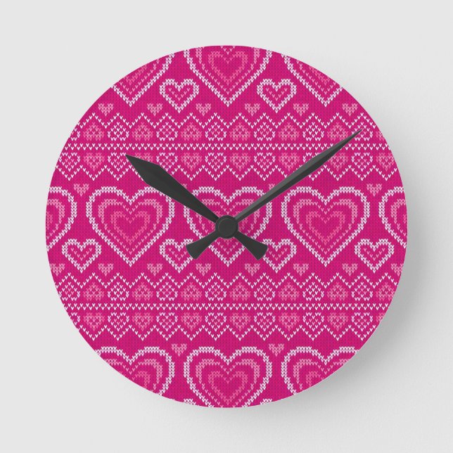 Reloj Redondo Mediano Valentine's Day Knitted Pattern 2 (Anverso)