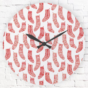 Reloj Redondo Mediano Valores de Navidades nórdicos rojos y blancos