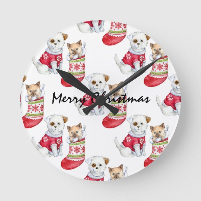 Reloj Redondo Mediano Valores de perros y gatos de navidades (Anverso)