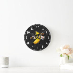 Reloj Redondo Mediano Vamos a Volvernos Locos Béisbol Retro Plátano Dive