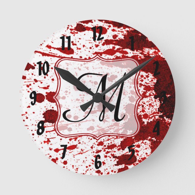 Reloj Redondo Mediano Vampire Blood Dripping Monogram Initial Wall Clock (Anverso)