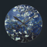 Reloj Redondo Mediano Van Gogh Almond Blossoms Midnight Blue<br><div class="desc">Artista: Vincent Van Gogh Título: Flores de almendra Color alterado por 2Sweet4wordsDiseños</div>