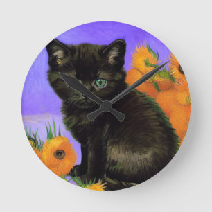 Reloj Redondo Mediano Van Gogh Black Kitten con girasoles