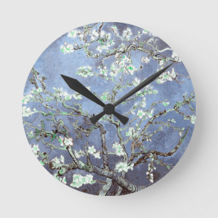 Reloj Redondo Mediano Van Gogh Flor de Almendro Azul Acero