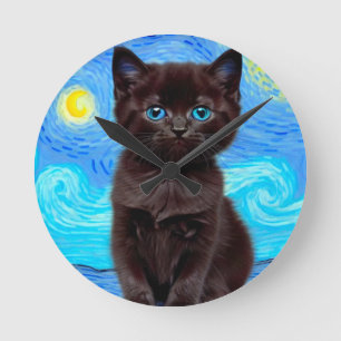 Reloj Redondo Mediano Van Gogh Starry Night Black Cat