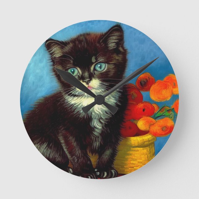 Reloj Redondo Mediano Van Gogh Tuxedo Cat (Anverso)