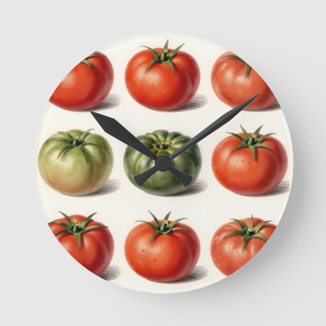 Reloj Redondo Mediano Variedad de Tomate Antiguo Botánico Grid  (Anverso)