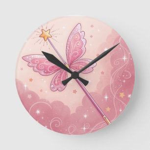 Reloj Redondo Mediano Varita Mágica y Alas de Hada Arte para Guardería –