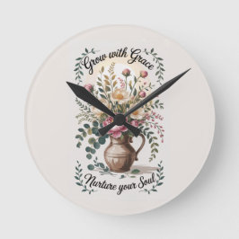 Reloj Redondo Mediano Vase con Florals Crecer con Grace Quote