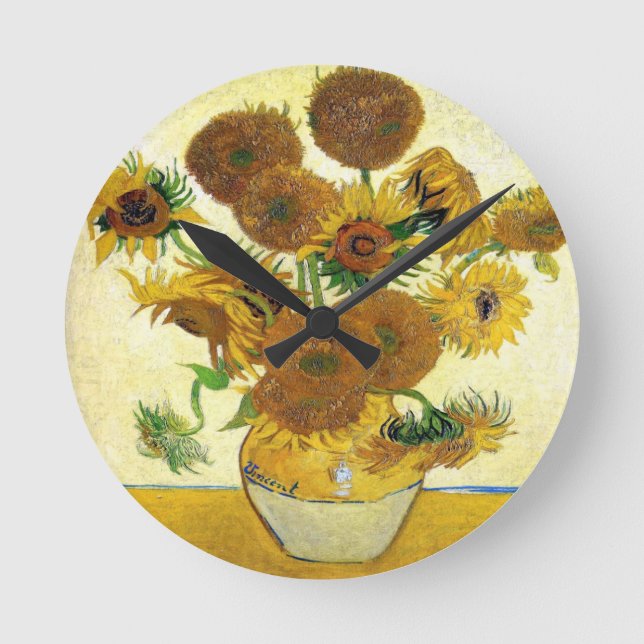 Reloj Redondo Mediano Vase Con Quince Sunflowers De Vincent Van Gogh (Anverso)