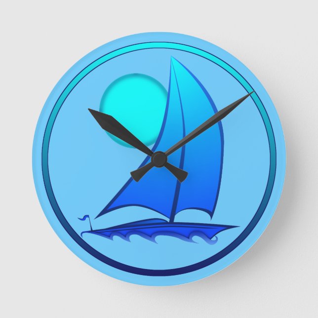 Reloj Redondo Mediano Vector azul de barco (Anverso)