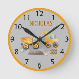Reloj Redondo Mediano Vehículo de Construcción Excavadora Naranja Para N