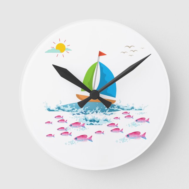 Reloj Redondo Mediano Vela y peces rojos (Anverso)
